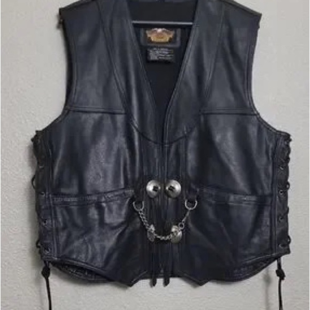 Leather Biker Vest - Black